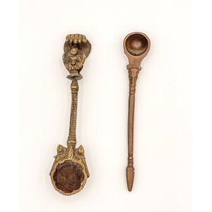 Antique Hindu Brass Ritual Spoons – Garuda Offering Spoon & Hand-Carved Brass